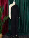 Plus Size Single Shoulder Long Sleeve Solid Pants Suit GATE-D463