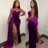 Sexy Sequin Patchwork Tube Top Maxi Dress GOSD-6923