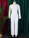 Plus Size Single Shoulder Long Sleeve Solid Pants Suit GATE-D463