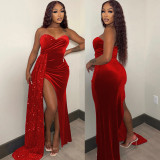 Sexy Sequin Patchwork Tube Top Maxi Dress GOSD-6923