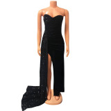 Sexy Sequin Patchwork Tube Top Maxi Dress GOSD-6923