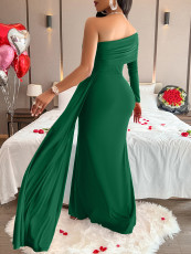 Single Shoulder Long Sleeve Solid Maxi Dress SNF-234LQ55897-A888