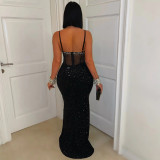 Velour Sequin Sling Hot Drill Maxi Dress CYA-901592