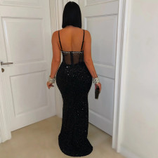 Velour Sequin Sling Hot Drill Maxi Dress CYA-901592
