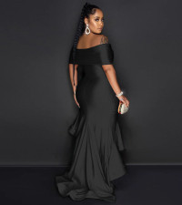 Plus Size Solid One Shoulder Lace Maxi Dress NY-10960