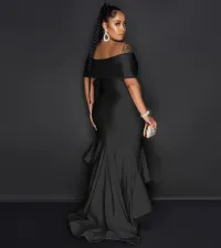 Plus Size Solid One Shoulder Lace Maxi Dress NY-10960