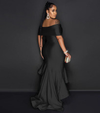 Plus Size Solid One Shoulder Lace Maxi Dress NY-10960