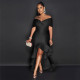 Plus Size Solid One Shoulder Lace Maxi Dress NY-10960