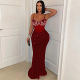 Velour Sequin Sling Hot Drill Maxi Dress CYA-901592