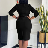 Plus Size Solid Color 3/4 Sleeve Midi Dress GMLF-3312