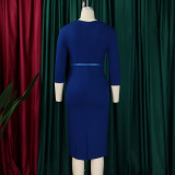 Plus Size Solid Color 3/4 Sleeve Midi Dress GMLF-3312