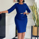 Plus Size Solid Color 3/4 Sleeve Midi Dress GMLF-3312