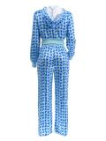 Gold Velour Print Hooded Two Piece Pants Set GLF-10071-1