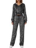 Gold Velour Print Hooded Two Piece Pants Set GLF-10071-1