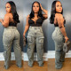 Plus Size Fashion Multi-pockets Removable Straight Jeans GAKF-41208