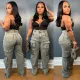Plus Size Fashion Multi-pockets Removable Straight Jeans GAKF-41208