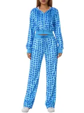 Gold Velour Print Hooded Two Piece Pants Set GLF-10071-1