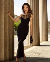 Gold 3D Floral One Shoulder Evening Dress GSHR-3009