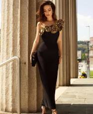 Gold 3D Floral One Shoulder Evening Dress GSHR-3009