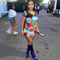 Short Sleeve Print Mini Dress GFCF-1308