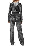 Gold Velour Print Hooded Two Piece Pants Set GLF-10071-1
