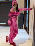 Gold Velour Print Hooded Two Piece Pants Set GLF-10071-1
