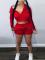 Solid Color Zipper Sweatshirt Two Piece Shorts Set GLF-10011