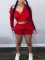 Solid Color Zipper Sweatshirt Two Piece Shorts Set GLF-10011