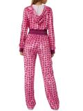 Gold Velour Print Hooded Two Piece Pants Set GLF-10071-1