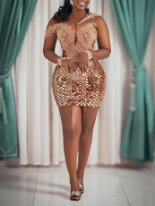 Sequin Off Shoulder Slim Evening Dress GRMF-SK111