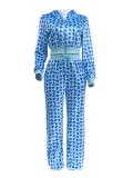 Gold Velour Print Hooded Two Piece Pants Set GLF-10071-1