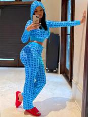 Gold Velour Print Hooded Two Piece Pants Set GLF-10071-1