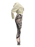 Casual Print Zipper Hoodies Two Piece Pants Set GLF-10178
