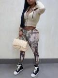 Casual Print Zipper Hoodies Two Piece Pants Set GLF-10178