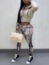 Casual Print Zipper Hoodies Two Piece Pants Set GLF-10178
