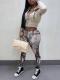 Casual Print Zipper Hoodies Two Piece Pants Set GLF-10178