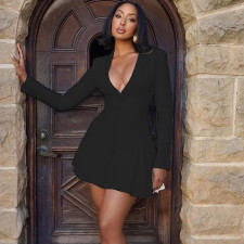 Solid Color Single-breasted Mini Dress GJYO-301302