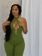 Slim Lace Up Backless Sexy Flared Jumpsuit YWXS-XS-XSL44735