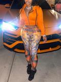 Casual Print Zipper Hoodies Two Piece Pants Set GLF-10178