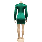 Solid Color Long Sleeve Hollow Out Midi Dress BY-5583