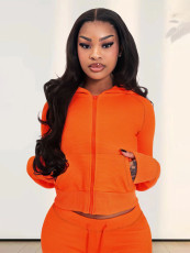 Waffle Hooded Cardigan Drawstring Micro Flare Pants Set MIL-138