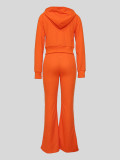 Waffle Hooded Cardigan Drawstring Micro Flare Pants Set MIL-138