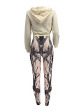 Casual Print Zipper Hoodies Two Piece Pants Set GLF-10178