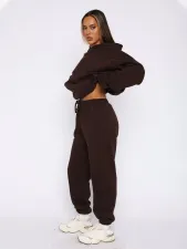 Padded Sports Loose Hooded Drawstring Pants Set MIL-136