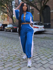 Casual Patchwork Zipper Loose Two Piece Pants Set MIL-132