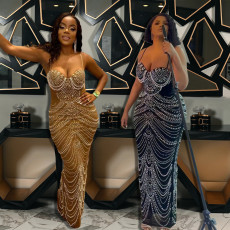 Hot Drill Backless Sling Maxi Dress CYA-901322