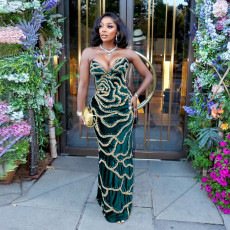 V Neck Sequin Tube Tops Long Dress CYA-901533