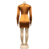 Solid Color Long Sleeve Hollow Out Midi Dress BY-5583