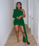 Sexy Solid One Shoulder Sleeve Tight Mini Dress AIL-227