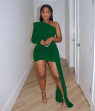 Sexy Solid One Shoulder Sleeve Tight Mini Dress AIL-227